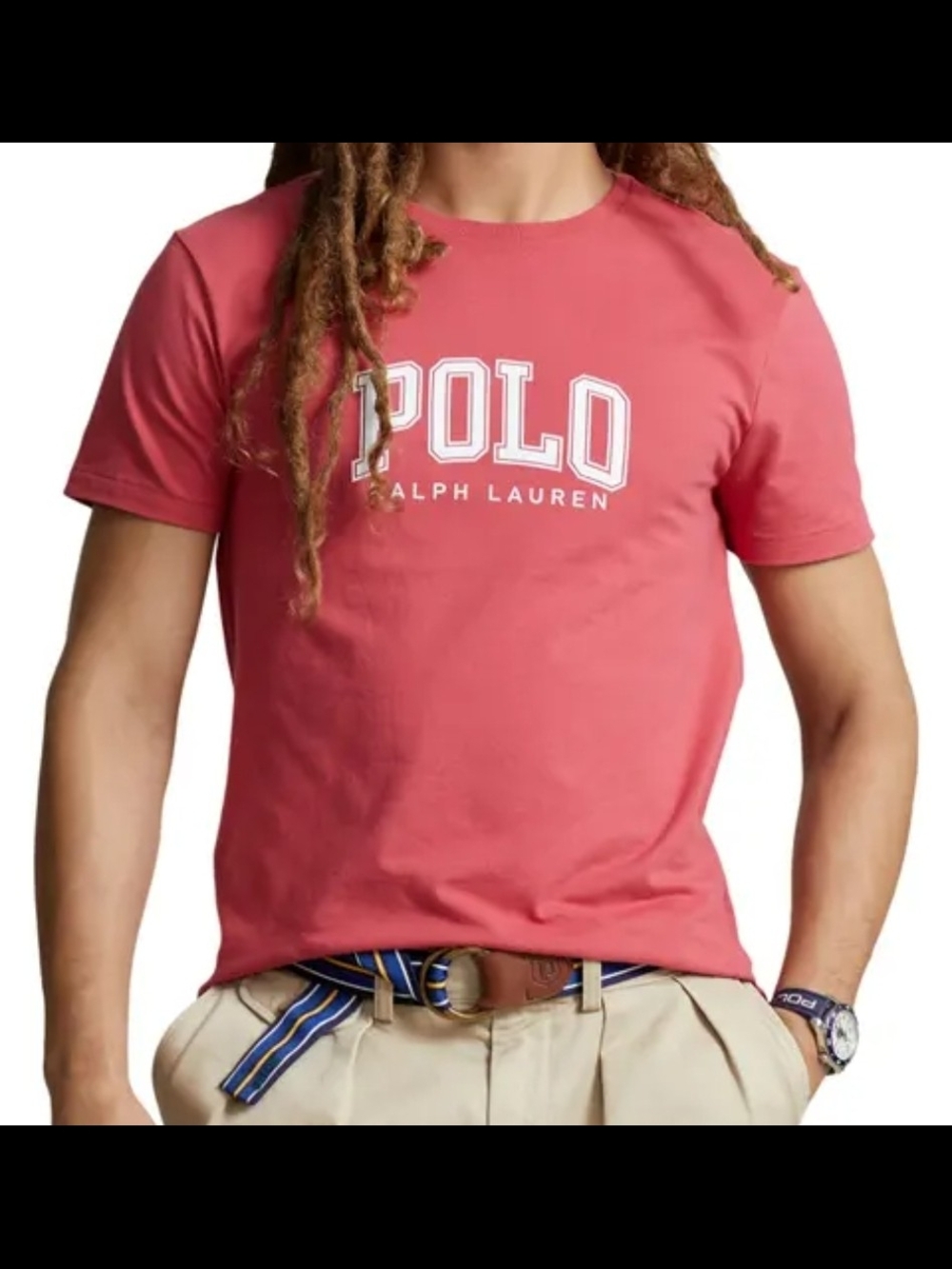 LARGE Polo by Ralph Lauren Coral Red Logo Short Sleeve Tee WHITE EMBLEM
